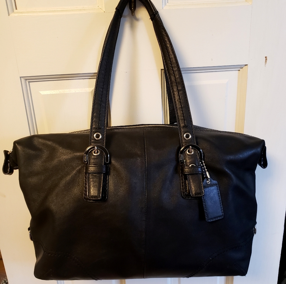 Coach black leather convertible satchel purse